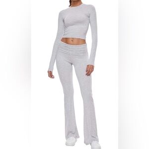 Amazon Gray Long Sleeve Crop Top and Pants Set